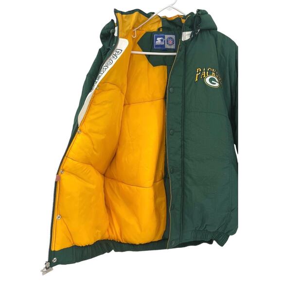 NEW Green Bay Packers NFL Starter Jacket Coat Green Yellow Hooded Pockets Men M - Picture 4 of 11